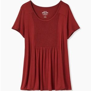 Super Soft Brick Red Smocked Top Torrid